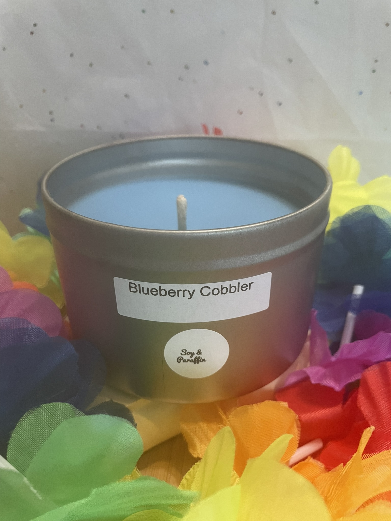 12 oz silver tin; Blueberry Cobbler