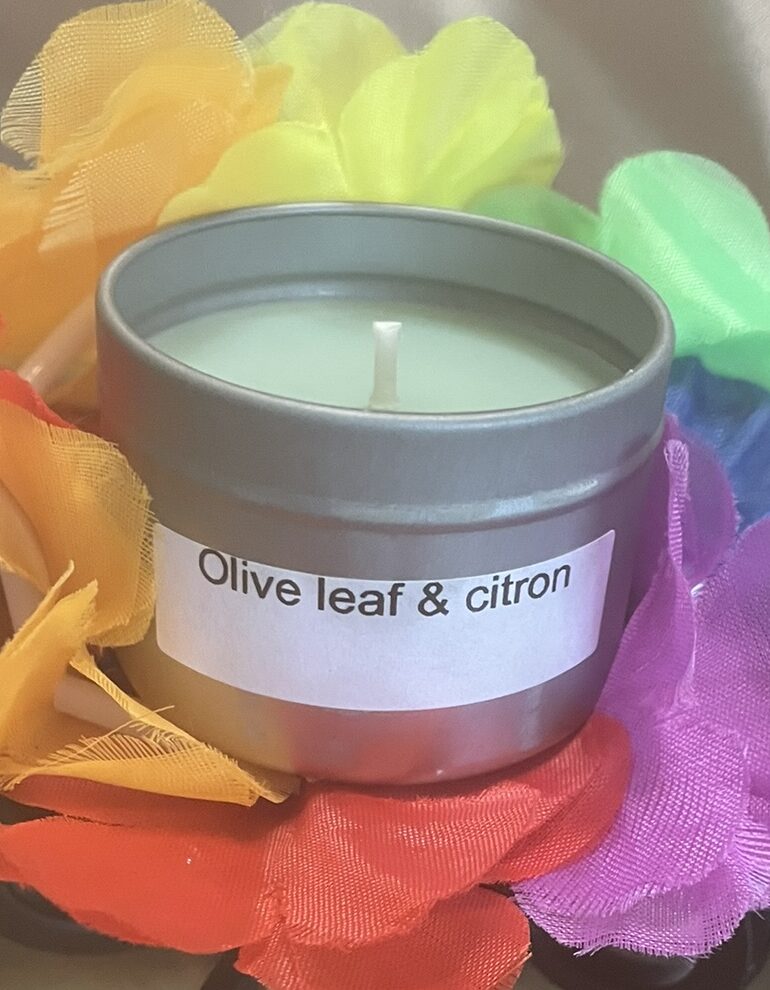 2 oz silver tin; Olive leaf & citron