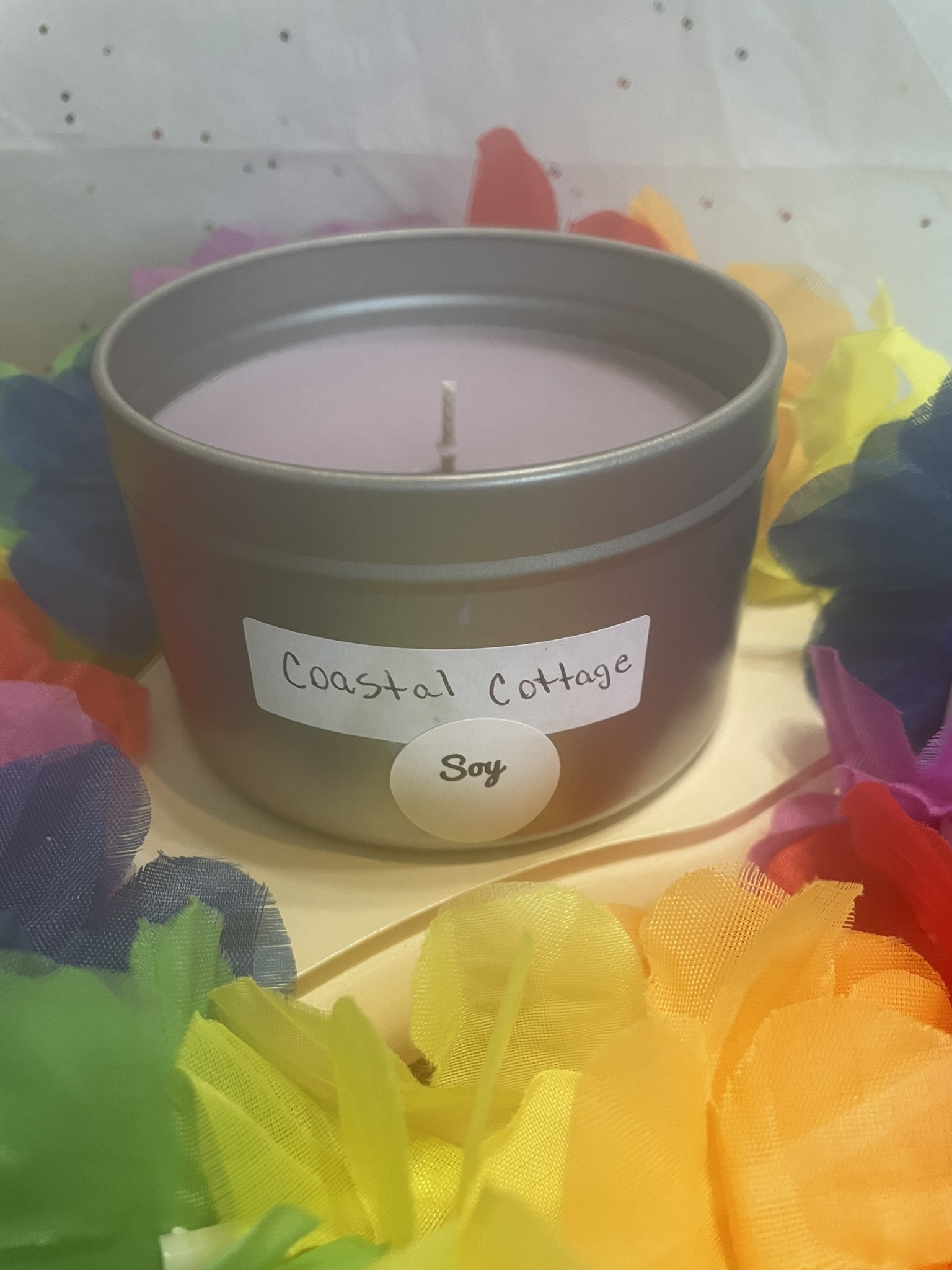 6 oz silver tin; Coastal Cottage