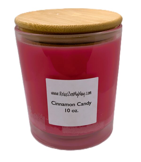 10 oz jar with bamboo lid; Cinnamon Candy