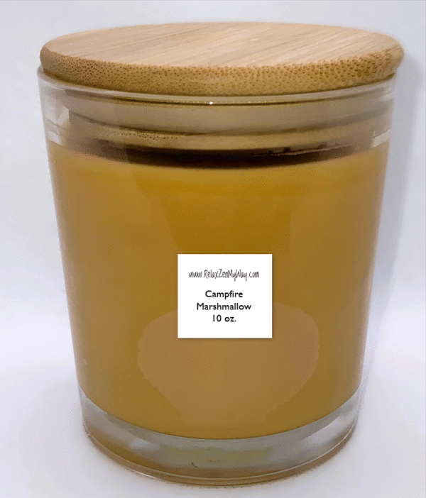 10 oz jar with bamboo lid; Campfire Marshmallow