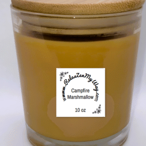 10 oz jar with bamboo lid; Campfire Marshmallow