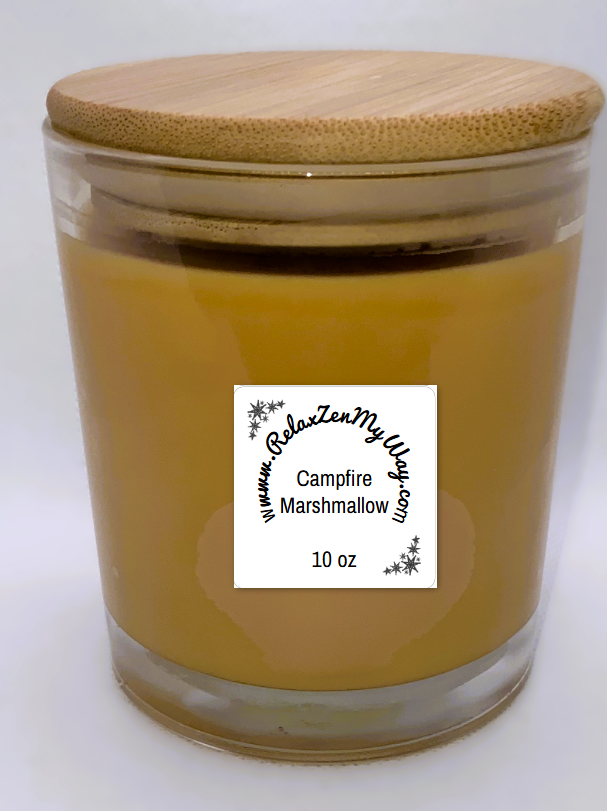 10 oz jar with bamboo lid; Campfire Marshmallow