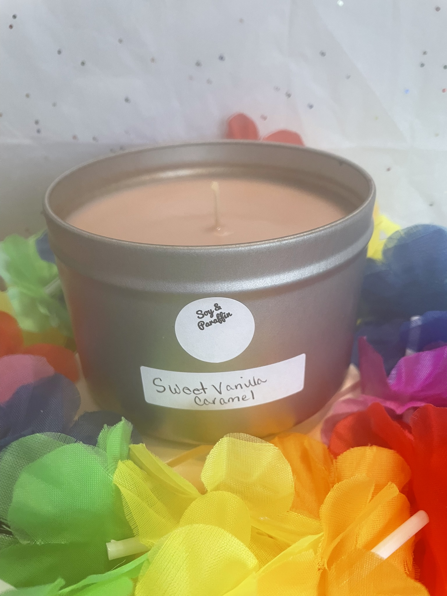 12 oz silver tin; Sweet Vanilla Caramel