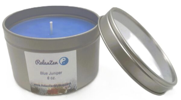 6 oz silver tin; Blue Juniper