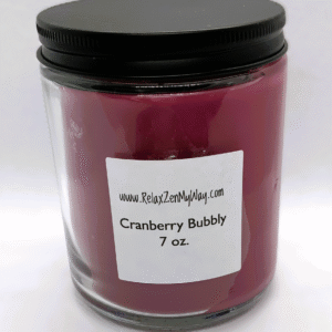 7 oz jar with black metal lid; Cranberry Bubbly