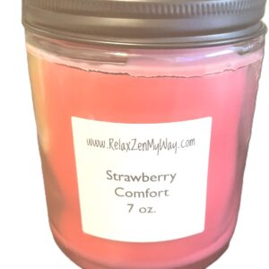 7 Oz Jar With Black Metal Lid; Strawberry Comfort