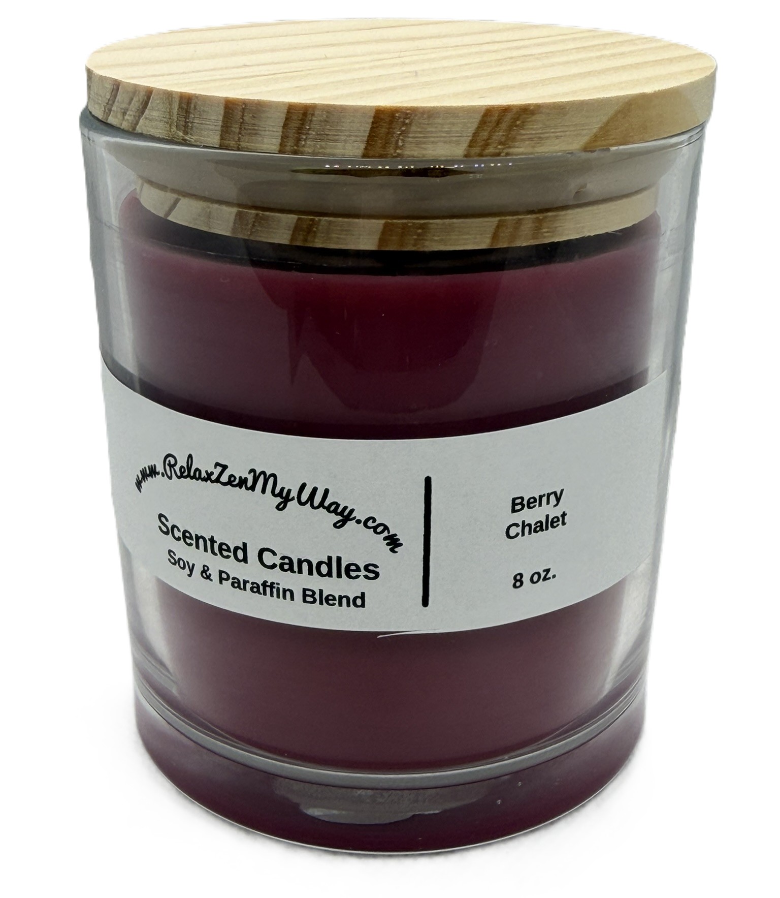 8 oz jar with bamboo lid; Berry Chalet