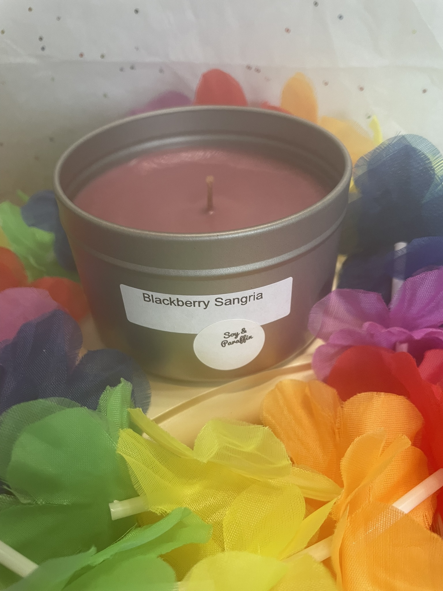 6 oz silver tin; Blackberry Sangria