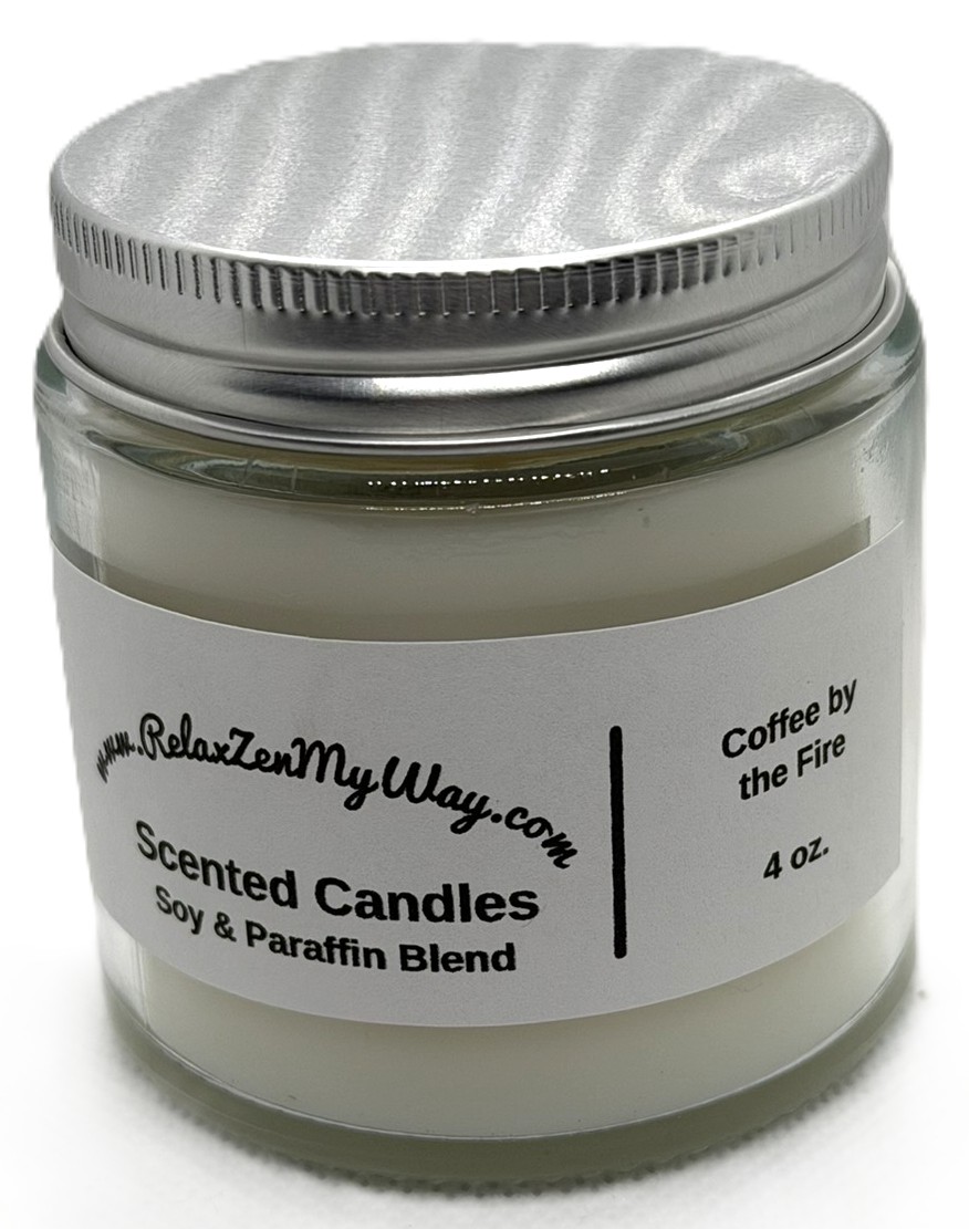4 oz jar with silver lid; Coffee by the Fire