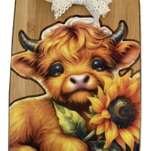 Highland Cow with Sunflower hanging sign