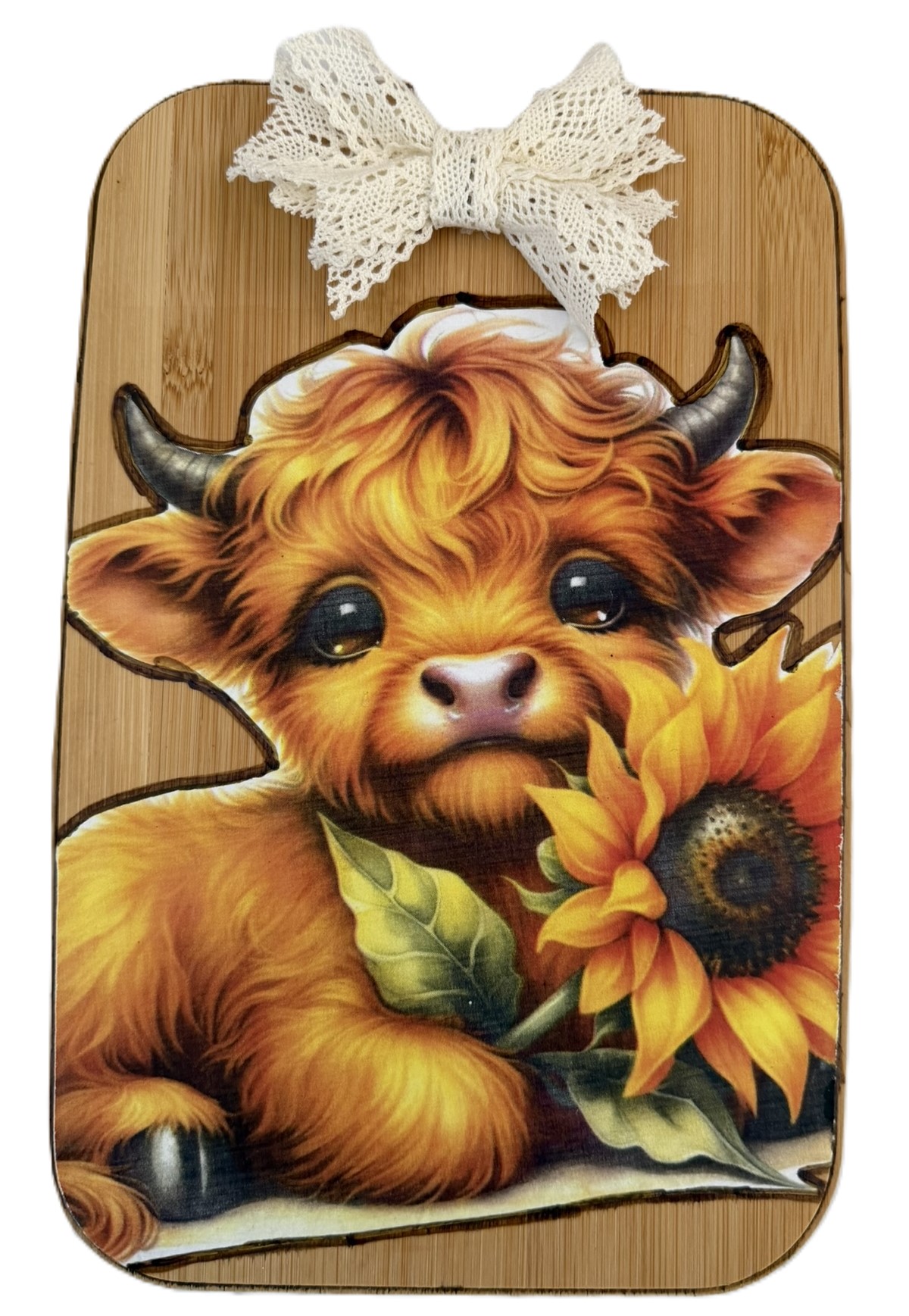 Highland Cow with Sunflower hanging sign