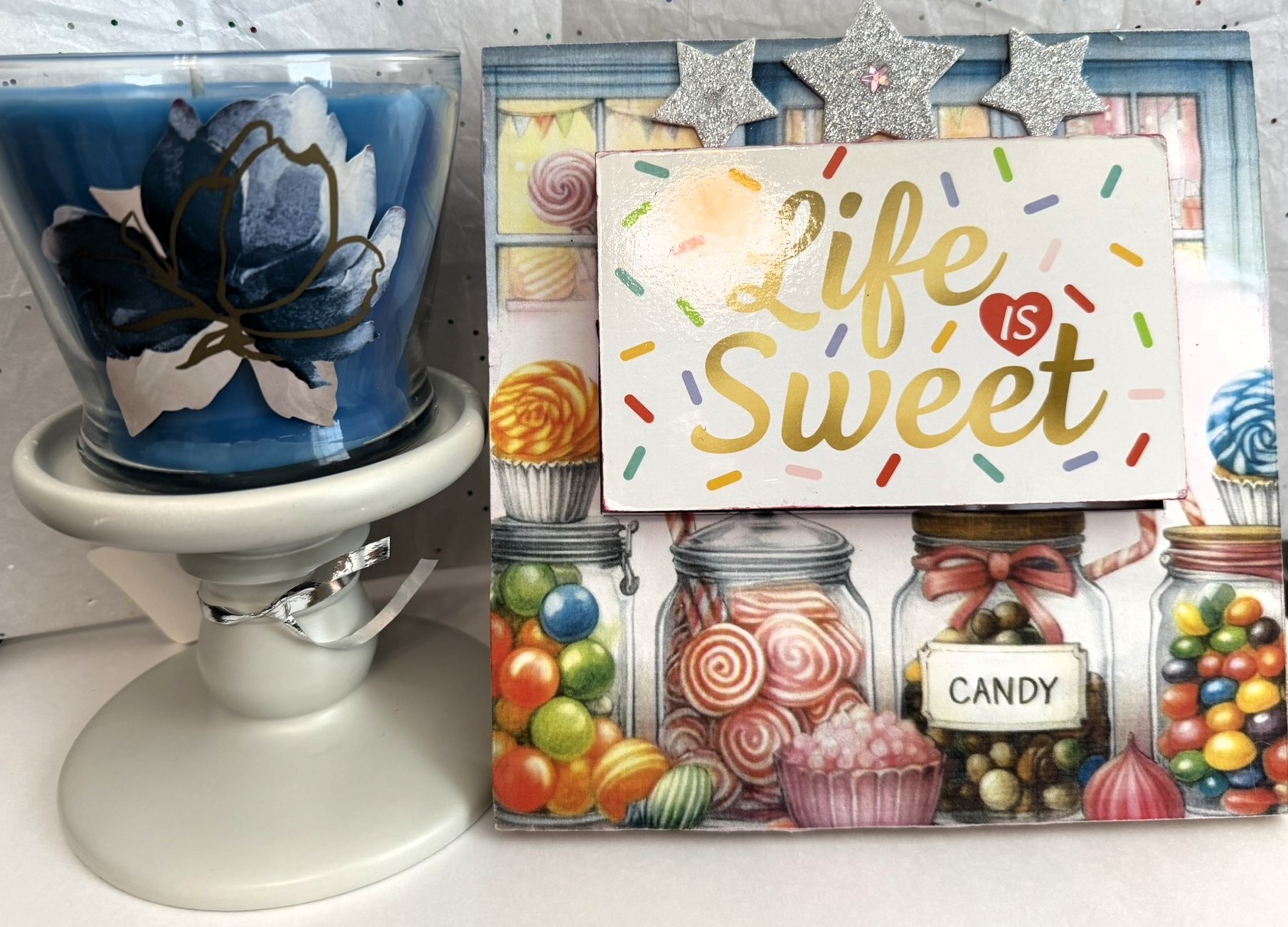 Life is Sweet 2-Piece Candle & Hanging Sign Bundle
