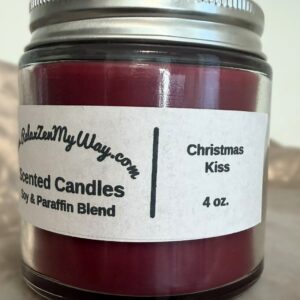 4 oz jar with silver lid; Christmas Kiss