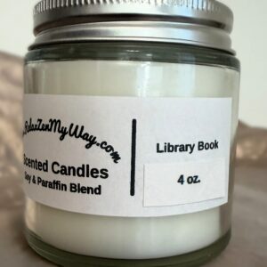 4 oz jar with silver lid; Library Book