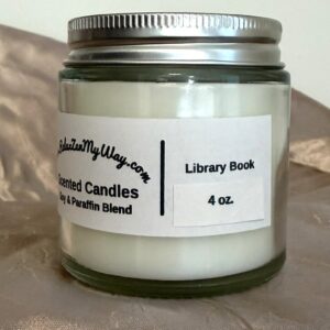 4 oz jar with silver lid; Library Book